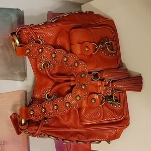 Isabella Fiore Tori Red Snake Charmer Leather Purse Bag Hobo Brass GORGEOUS!